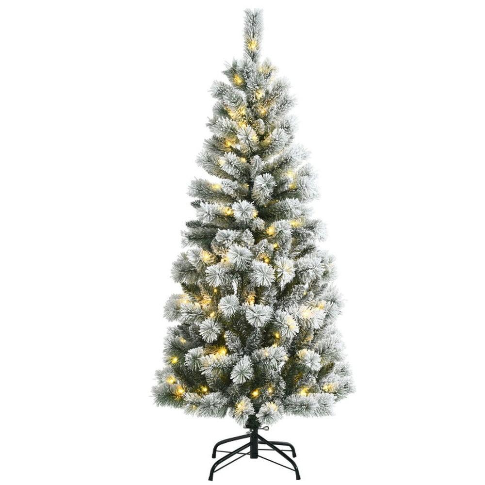 Resenkos Christmas Tree,Home Party Christmas Tree Decorations,5 Feet Pre-Lit Hinged Christmas Tree Snow Flocked with 9 Modes Remote Control Lights