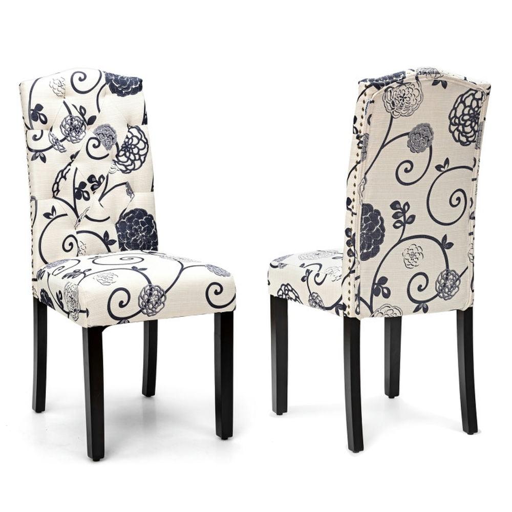 Costway Set of 2 Parsons Upholstered Fabric Chair with Wooden Legs Pink/Beige/Grey/White&Black