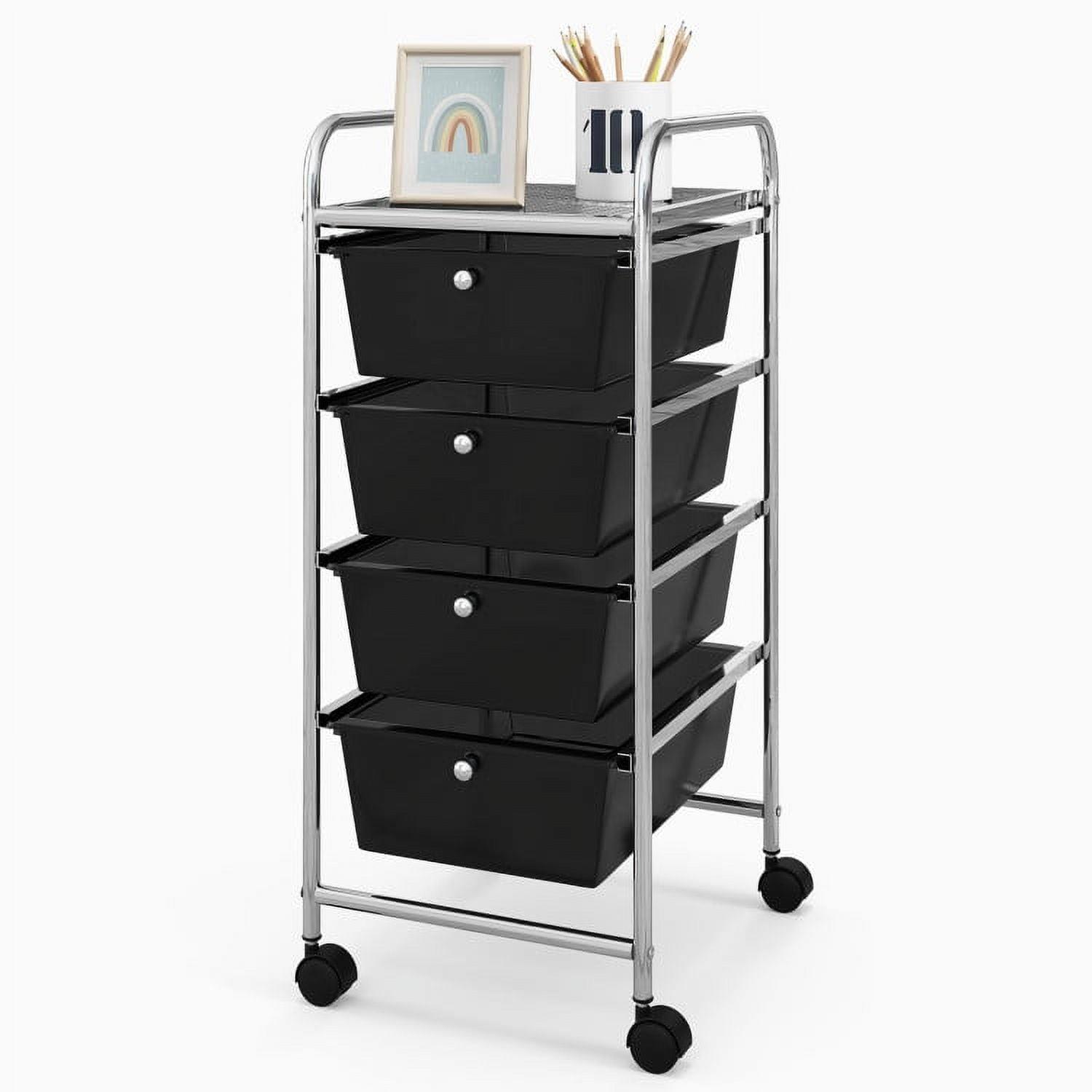 Yaheetech 4 Drawers Rolling Storage Cart Metal Frame Plastic Drawers for Office Home Study,Black