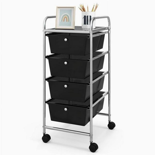 Yaheetech 4 Drawers Rolling Storage Cart Metal Frame Plastic Drawers for Office Home Study,Black