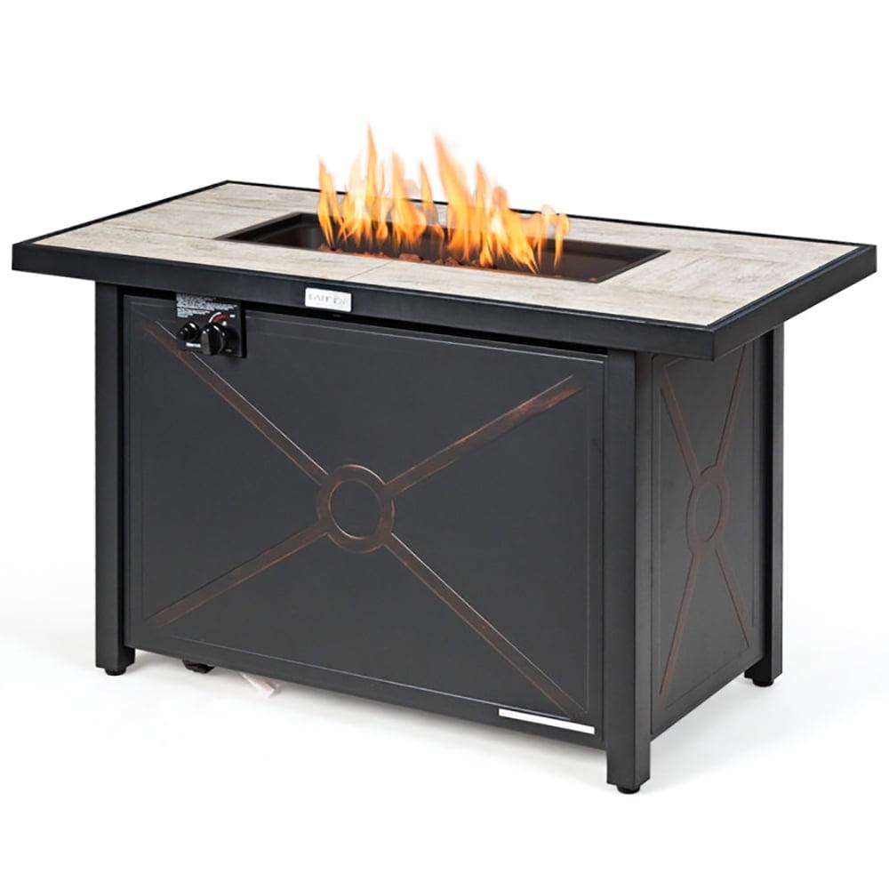 42" Black Steel Gas Fire Pit Table with Ceramic Top