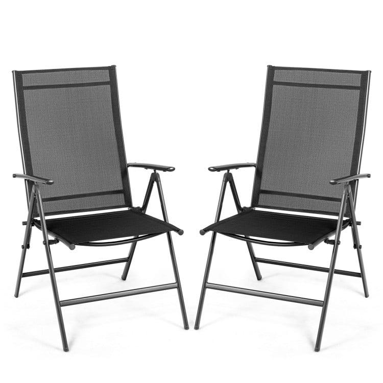 Costway Set of 2 Patio Folding Chair Recliner Adjustable  Black