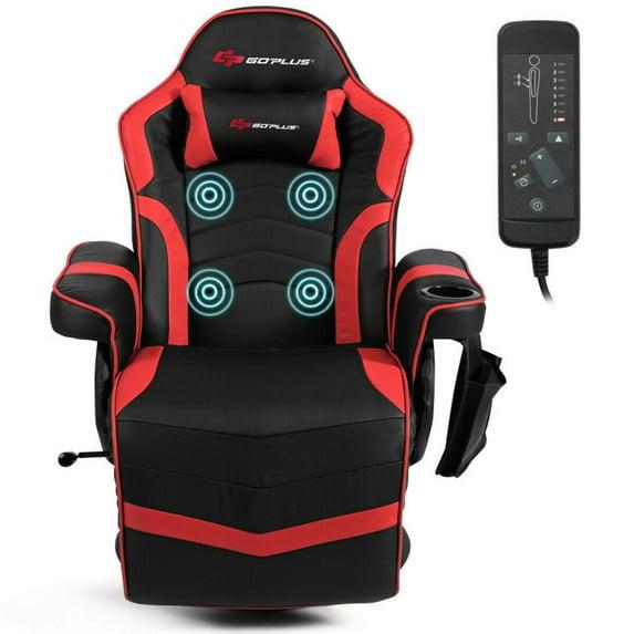 Costway Massage Gaming Recliner Reclining Racing Chair Swivel Red
