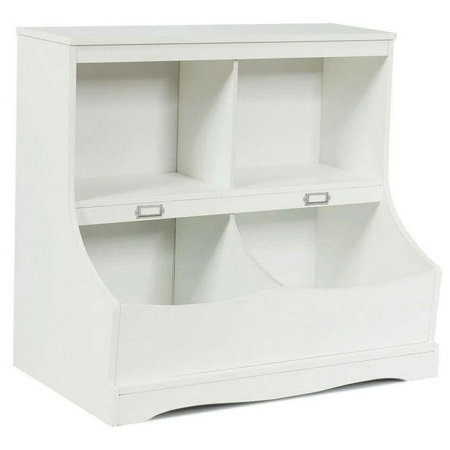 Costway Children's Multi-Functional Bookcase Toy Storage Bin Kids Floor Cabinet White