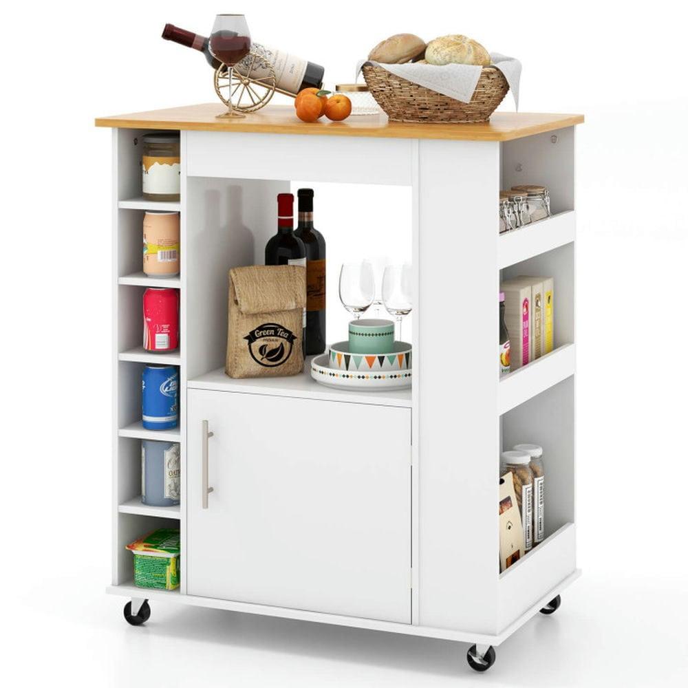 Tangkula Kitchen Cart on Wheels Mobile Kitchen Storage Island w/ 6-Bottle Wine Rack