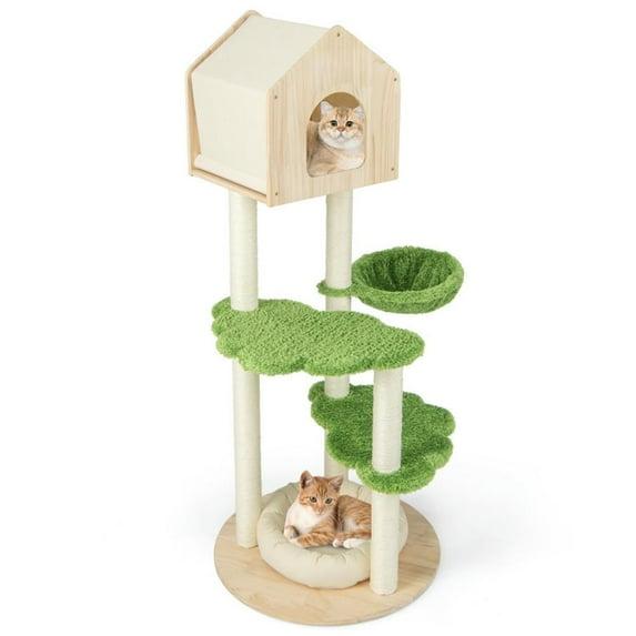 Latitude Run® Latitude Run® Wooden Cat Tree 55'' Tall Cat Climbing Stand W/ Sisal Scratching Posts Green