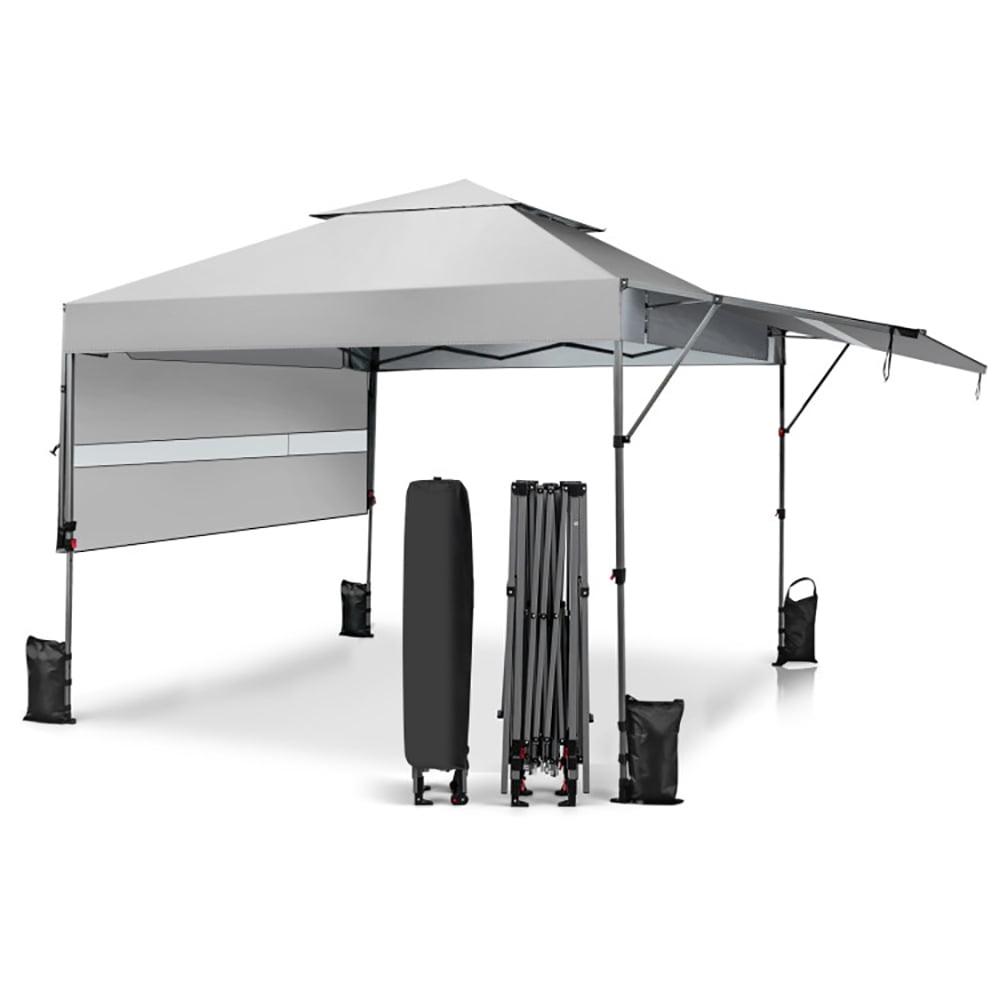 Costway 10'x17.6'Outdoor Instant Pop-up Canopy Tent Dual Half Awnings Adjust Patio White