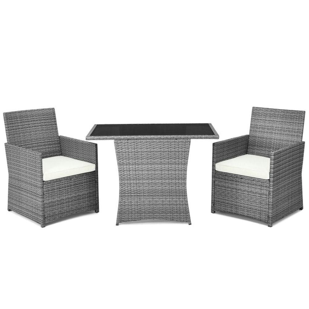 Canddidliike 3 Pieces Patio PE Rattan Furniture Set with 2 Ergonomic Chairs , Space-Saving Outdoor Conversation Set with Cushioned Armrest Sofa, Patio Bistro Set for Outdoor, White