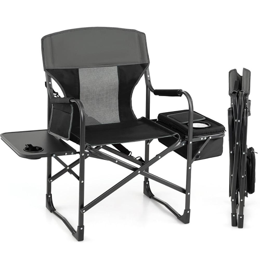 Black Folding Camping Director Chair with Cooler Bag and Side Table