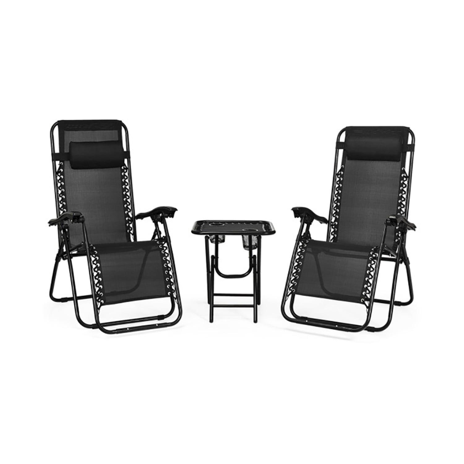 YYAo Recliner, 3 Pieces Folding Portable Zero Gravity Lounge Chairs Table Set, Outdoor Reclining Chair-Black