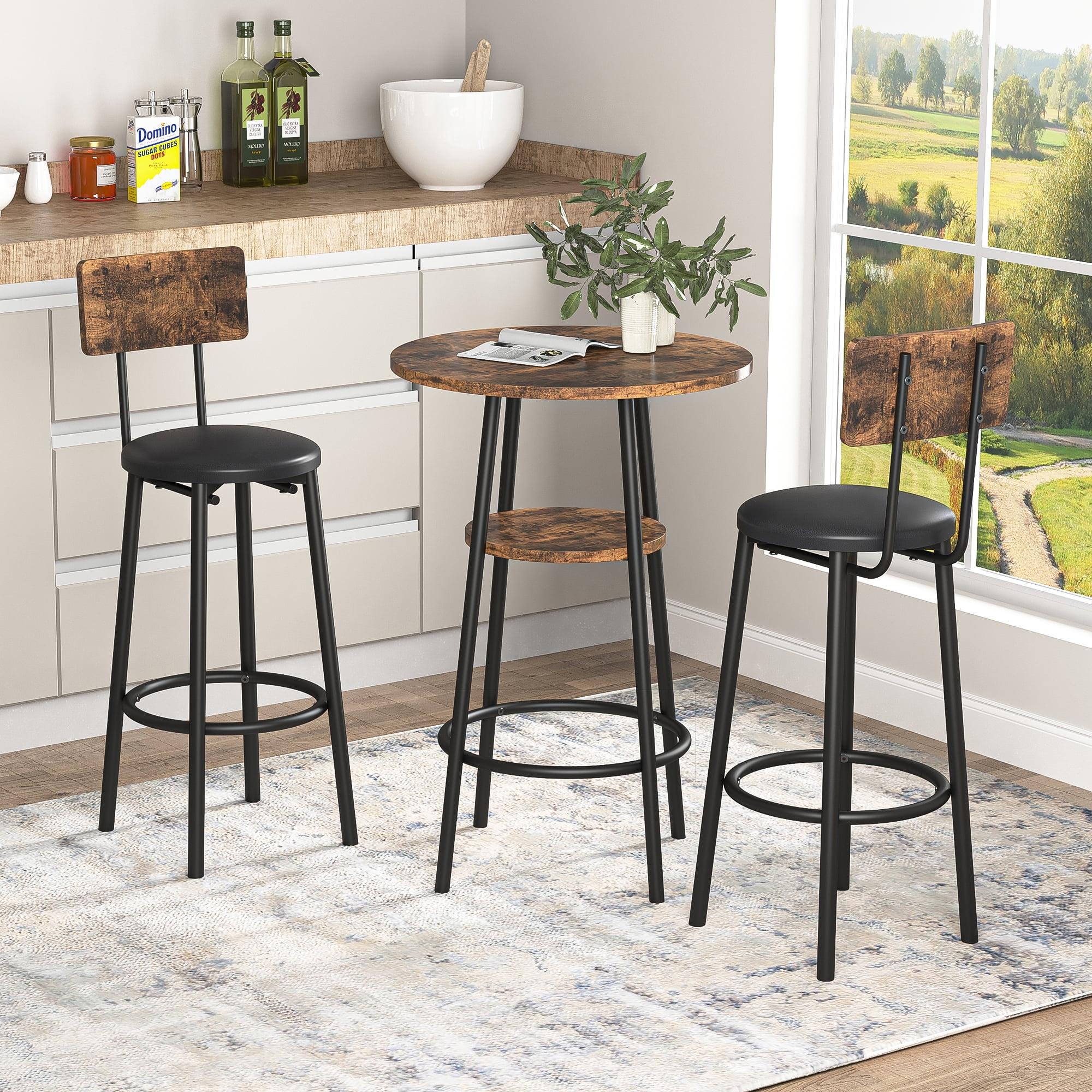 Rustic Brown Round Bistro Bar Table Set with Black Iron Frame