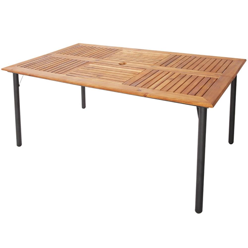 Natural Acacia Wood Outdoor Dining Table with Black Metal Legs