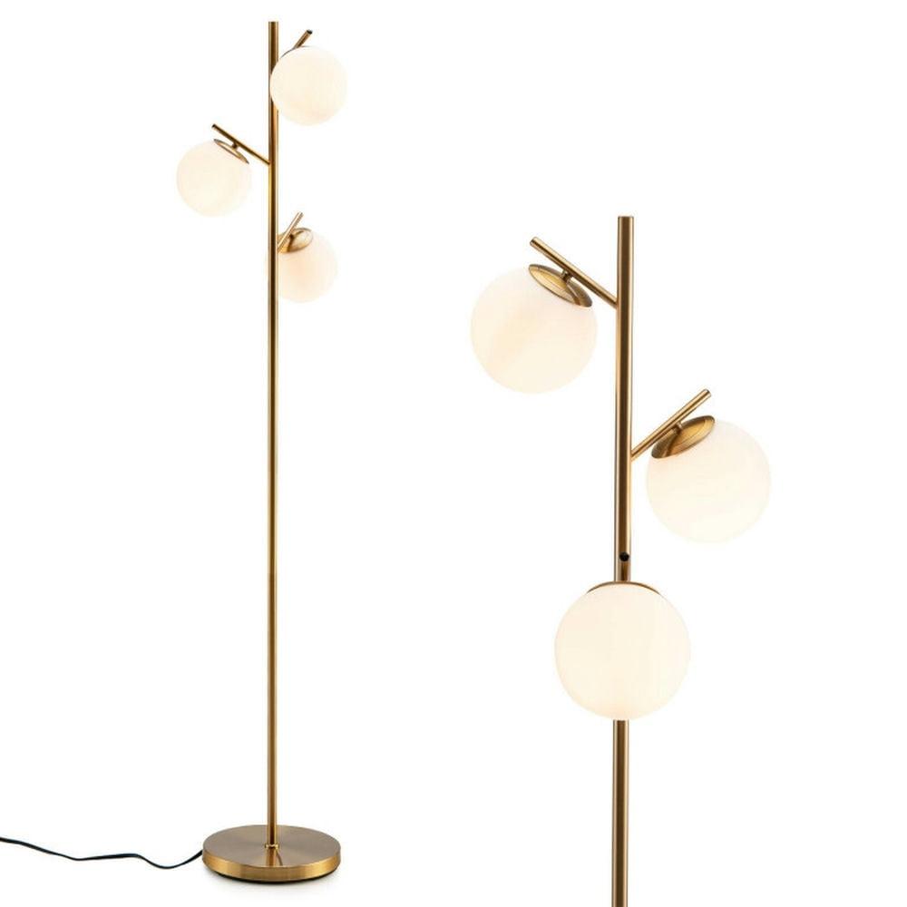 Tangkula Modern 3-Globe Freestanding Floor Lamp with Convenient Foot Switch & 3 E26 Bulb Bases, Sturdy Steel Pole Golden