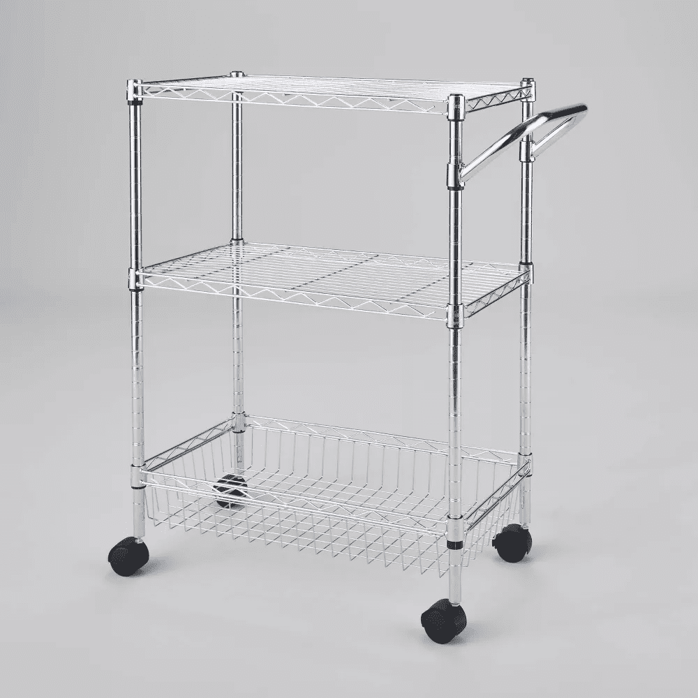 Chrome 3-Tier Rolling Metal Utility Cart with Adjustable Shelves