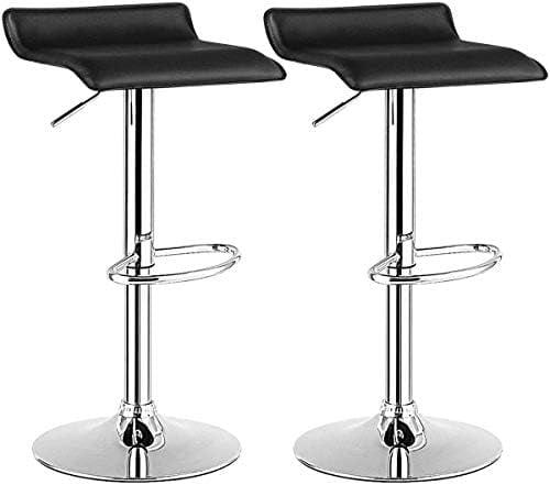 Sleek Adjustable Swivel Backless Bar Stool in Black Leather