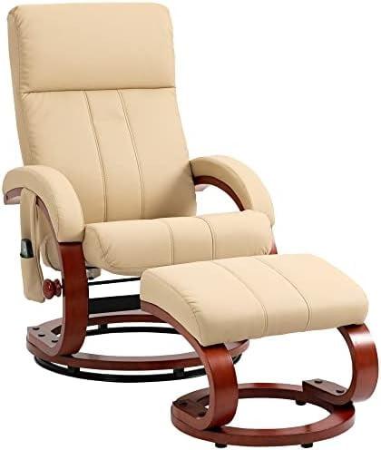 HOMCOM Recliner Chair with Ottoman, Electric Faux Leather Swivel Reclining Chair with 10 Vibration Points, 5 Massage Mode, Remote Control