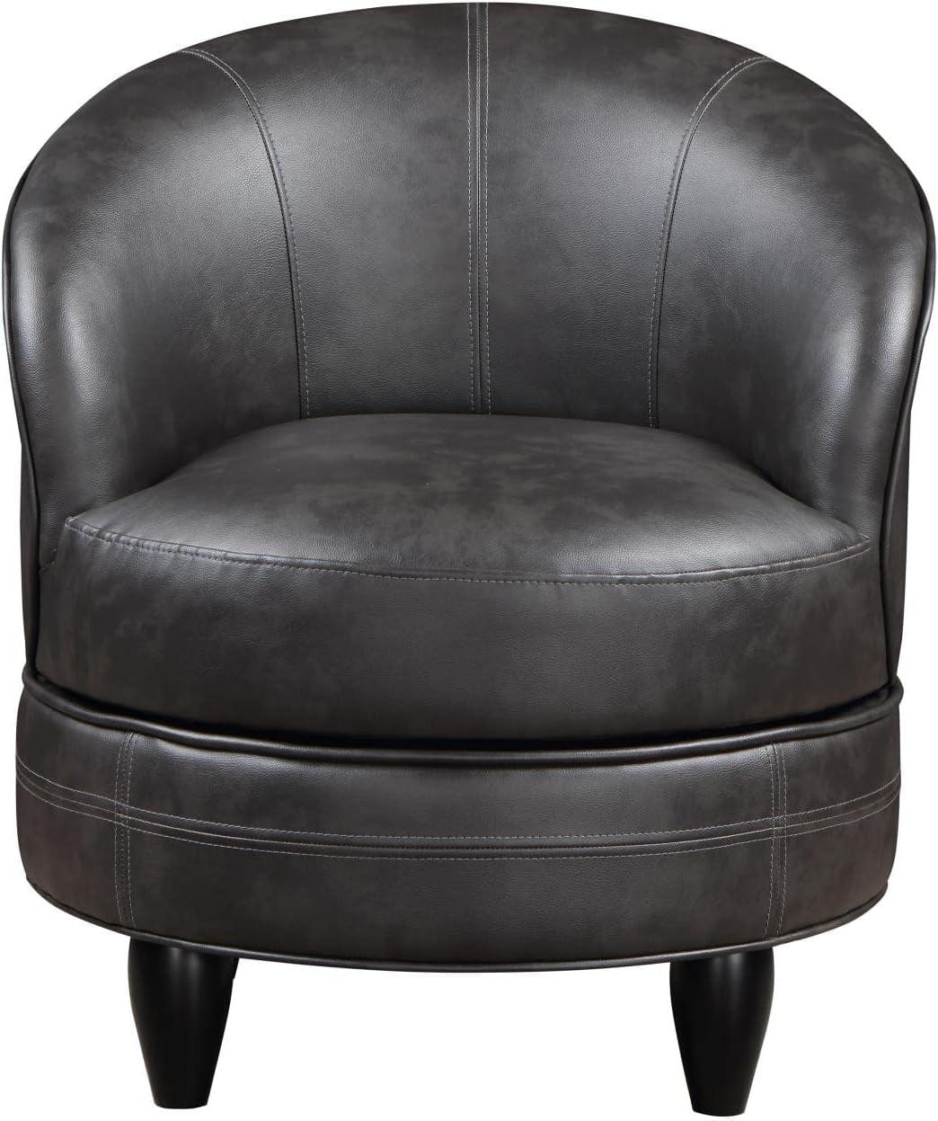 Sophia Compact Swivel Barrel Chair in Dark Gray Faux Leather