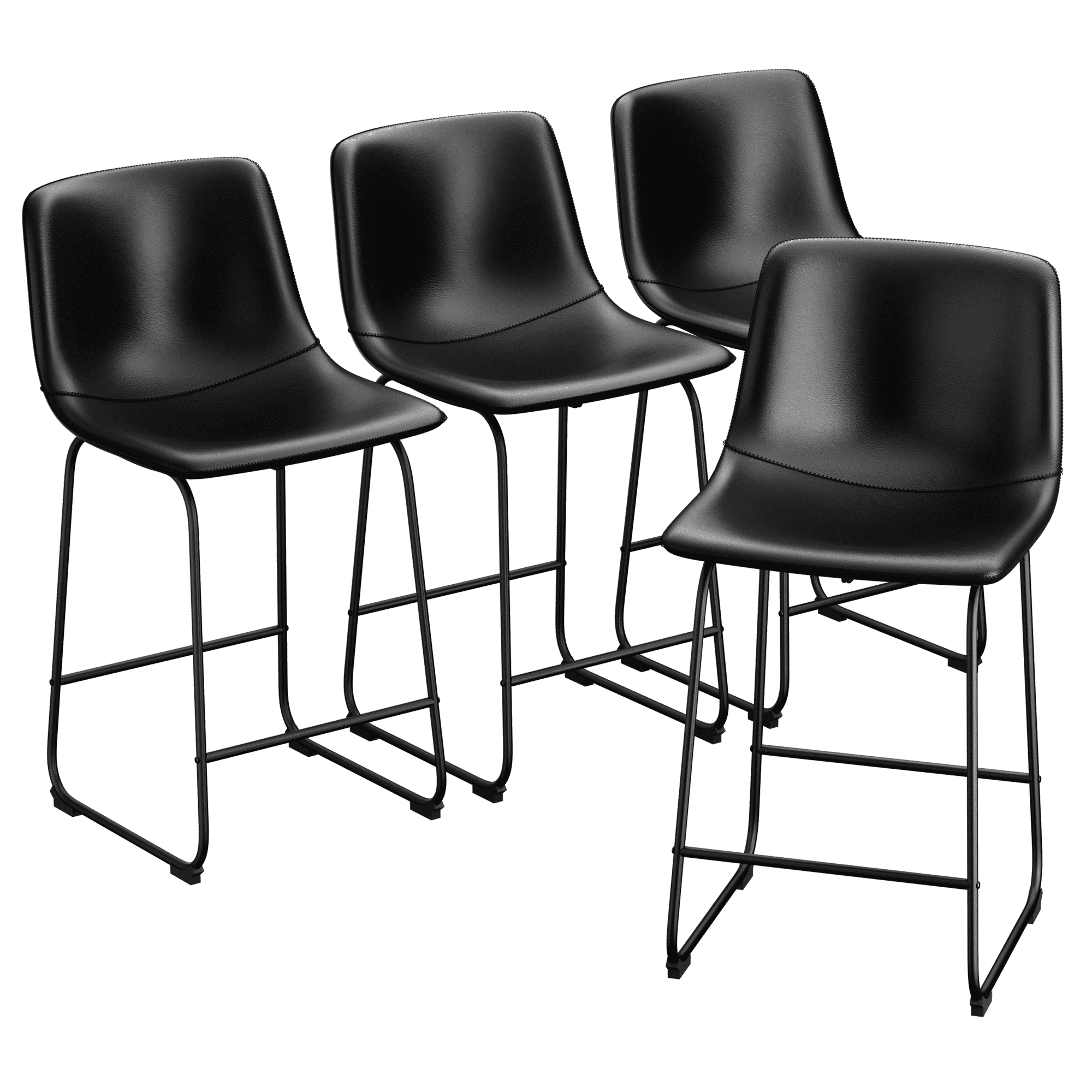 YaFiti Barstools 26'' PU Leather Counter Height Bar Stools Set of 4 with Back Modern Armless Chairs with Footrest and Metal Legs for Kitchen Living Room Pub, Black