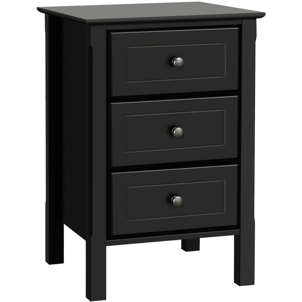 Yaheetech 3 Drawer End Table with Solid Wood Legs for Living Room, Black