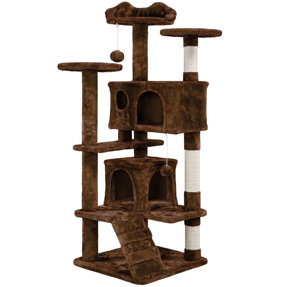 54" Cat Tree, Cat Tower Condo with Scratching Post and Ladder, Pet Furniture with Hanging Ball and Platforms for Indoor, Home