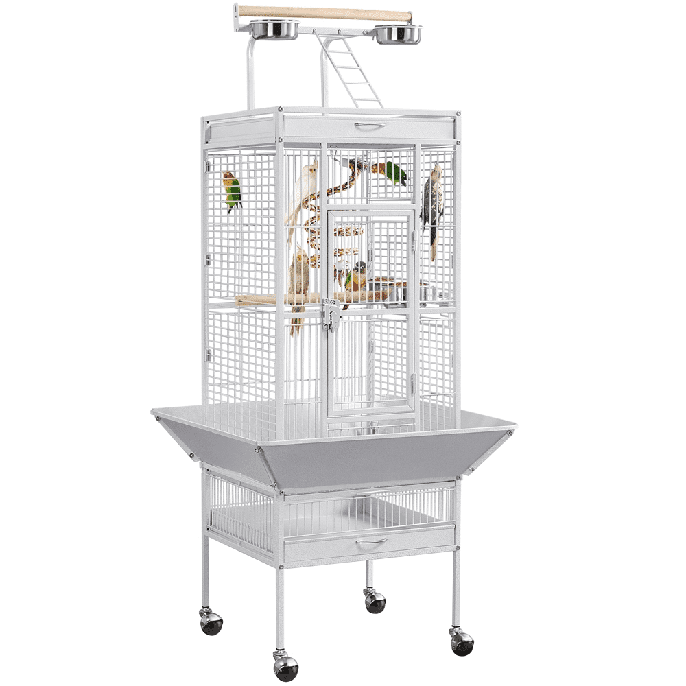 Yaheetech 61.5'' Play Top Parrot Cage Rolling Metal Bird Cage White
