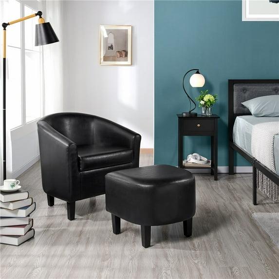 Yaheetech Accent Chair Faux Leather Club Chair and Ottoman Set Black