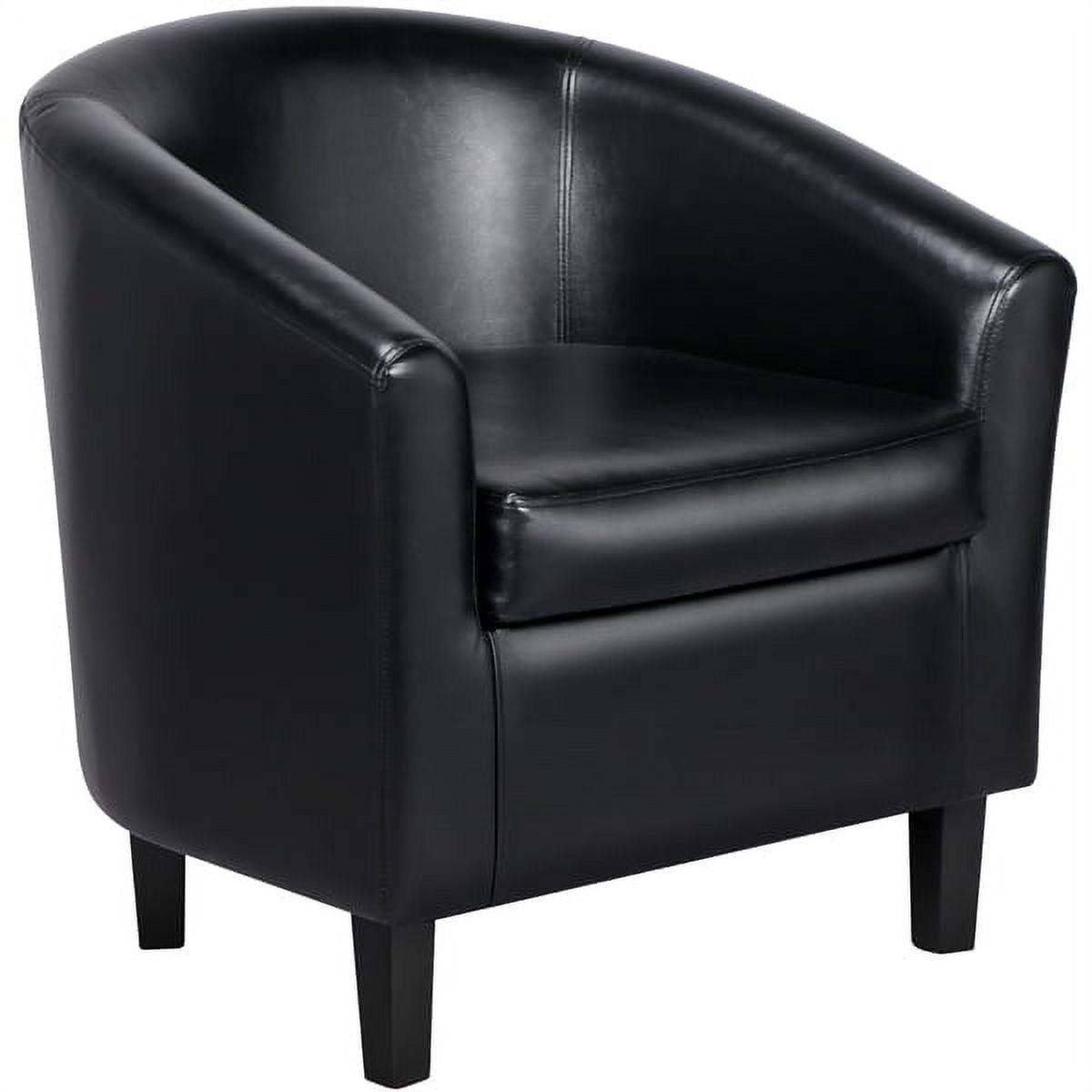 Black Faux Leather Barrel Accent Chair with Manufactured Wood Frame