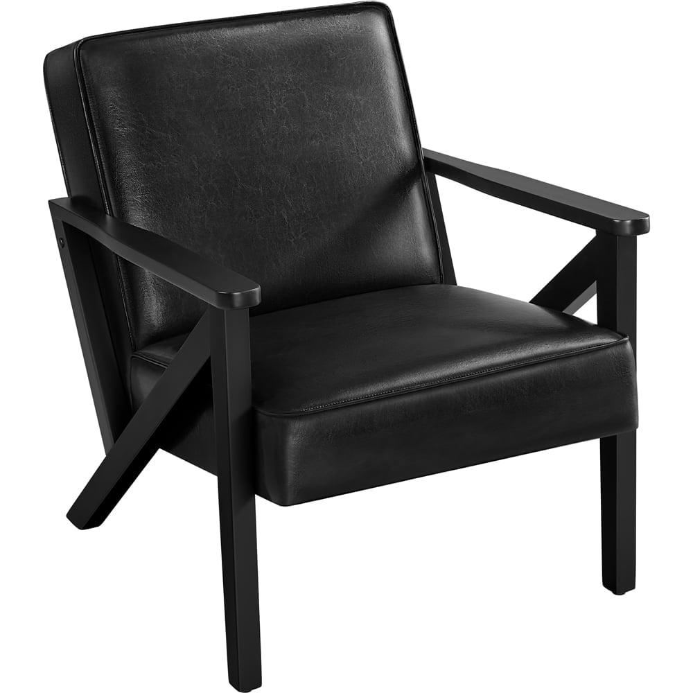 Yaheetech Faux Leather Armchair Accent Chair with Wood Legs for Living Room, Black