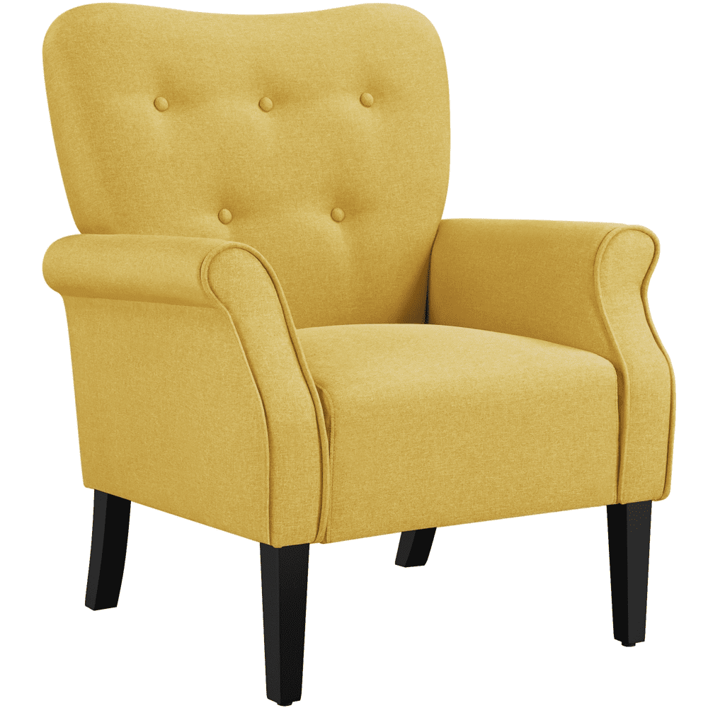 Yaheetech Modern Upholstered Accent Chair with Wooden Leg for Living Room, Yellow