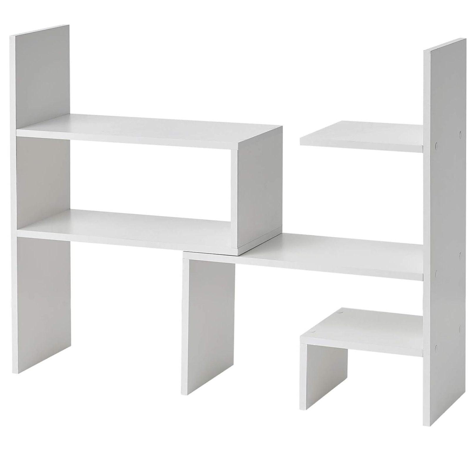 White Adjustable Compact Desk Bookshelf with Cubes