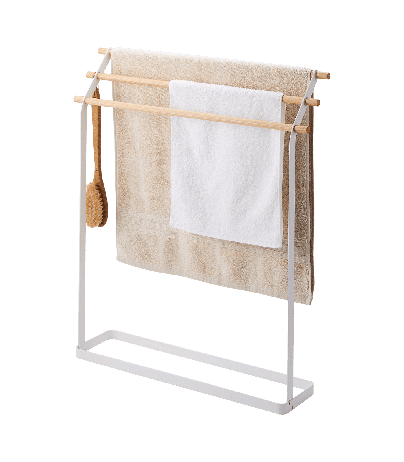 Yamazaki Home Bath Towel Hanger - Bathroom Holder Rack Organizer, Steel + Wood