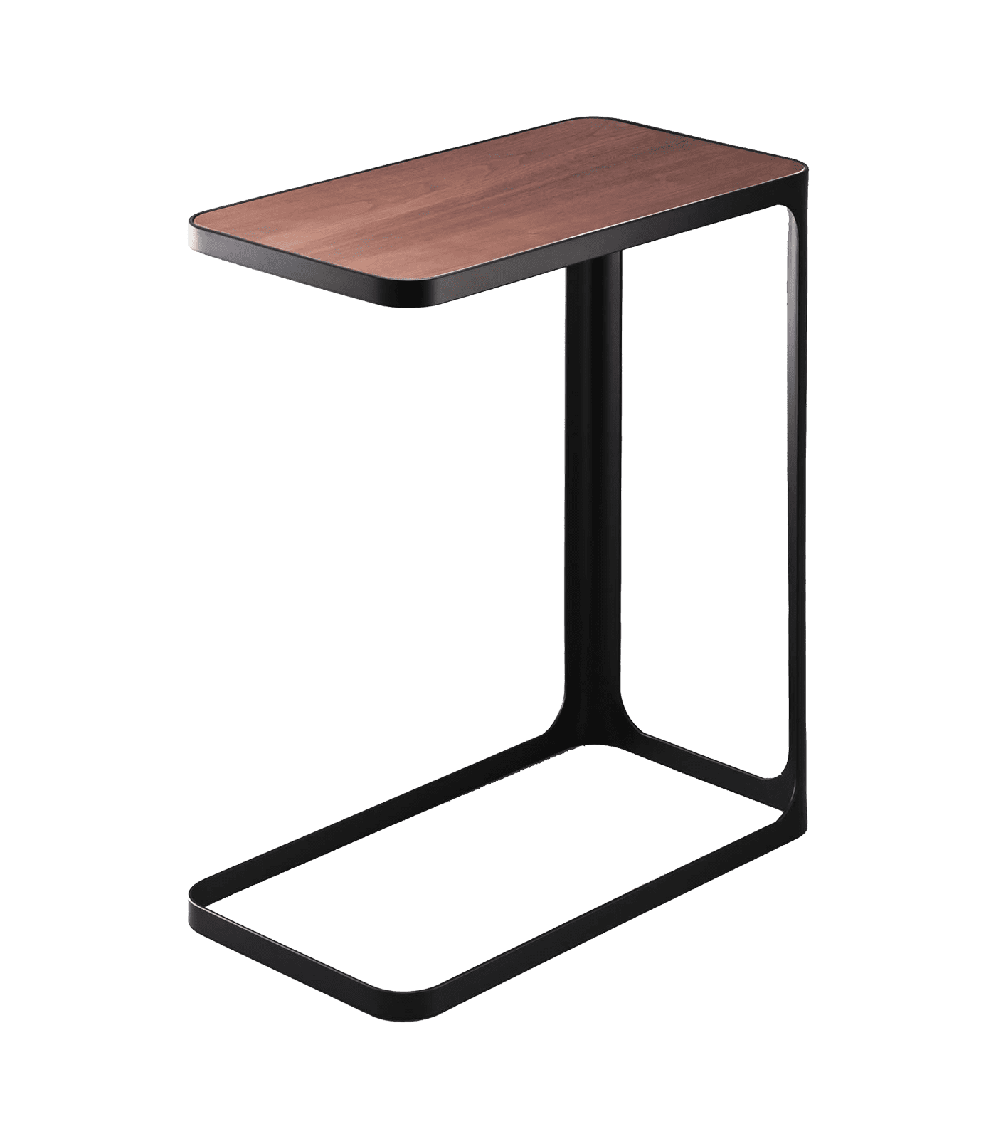 Compact C-Shaped Slim End Table with Metal Frame and Wood Top