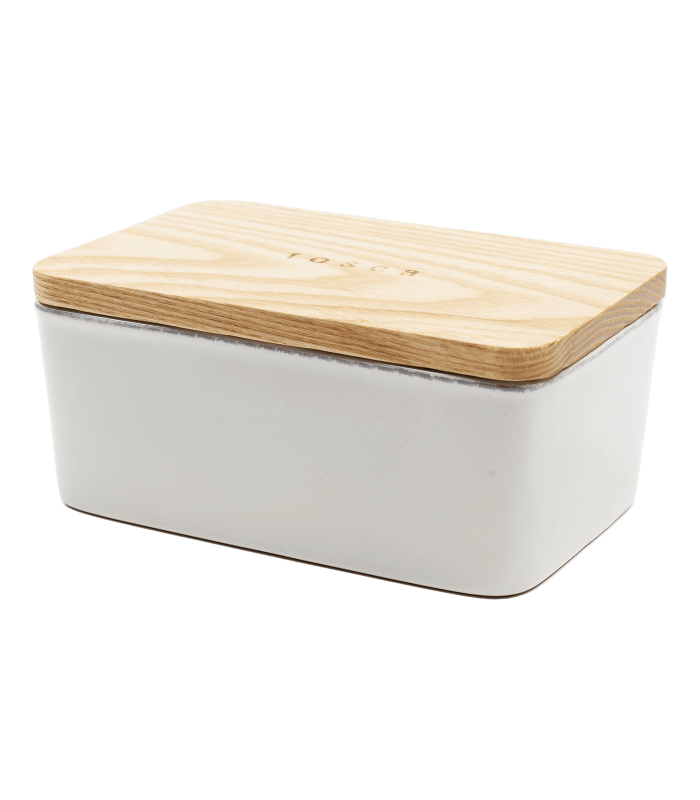 White Ceramic Butter Dish with Wooden Lid