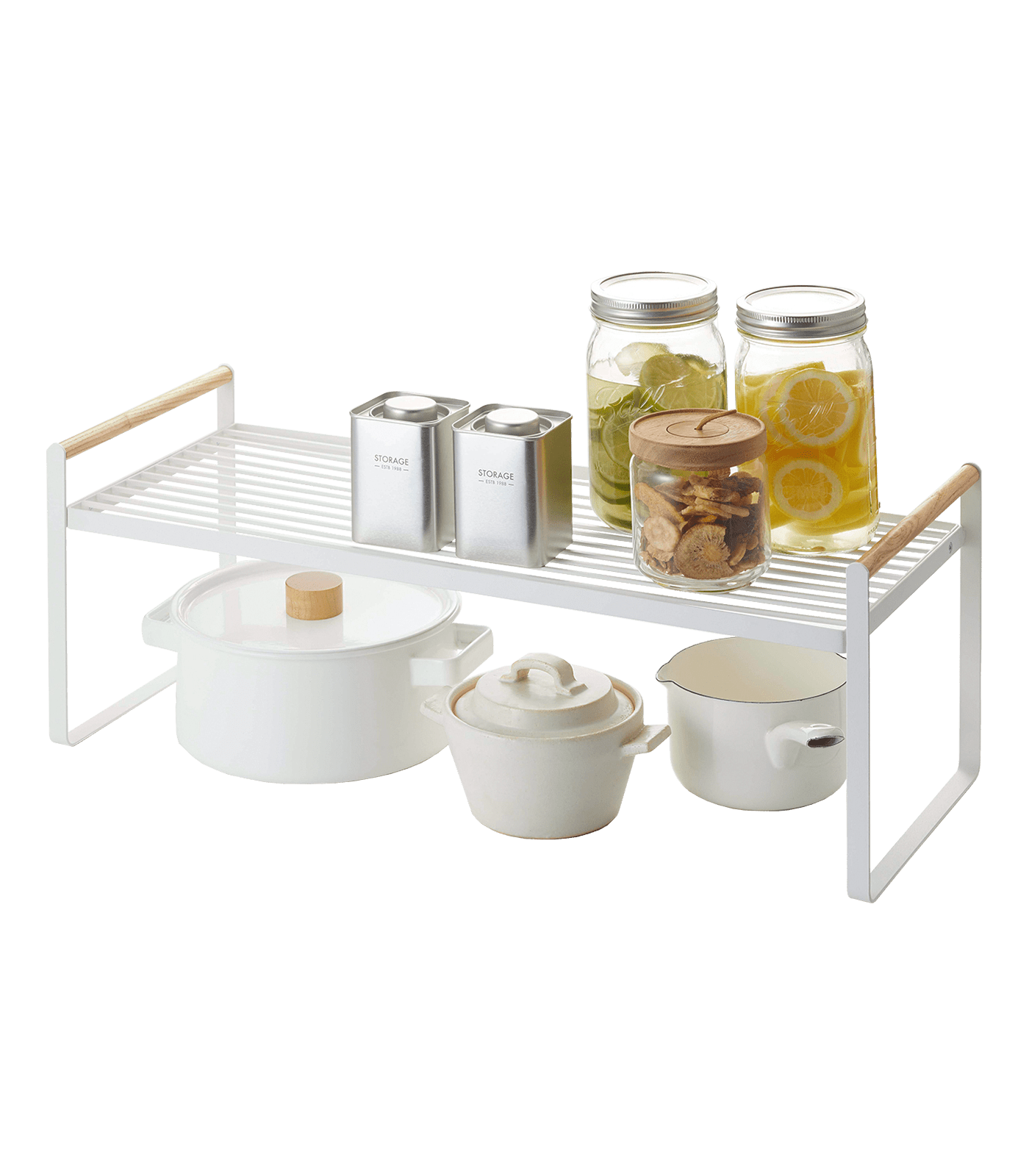 Tosca White Steel and Ash Wood Countertop Organizer Rack