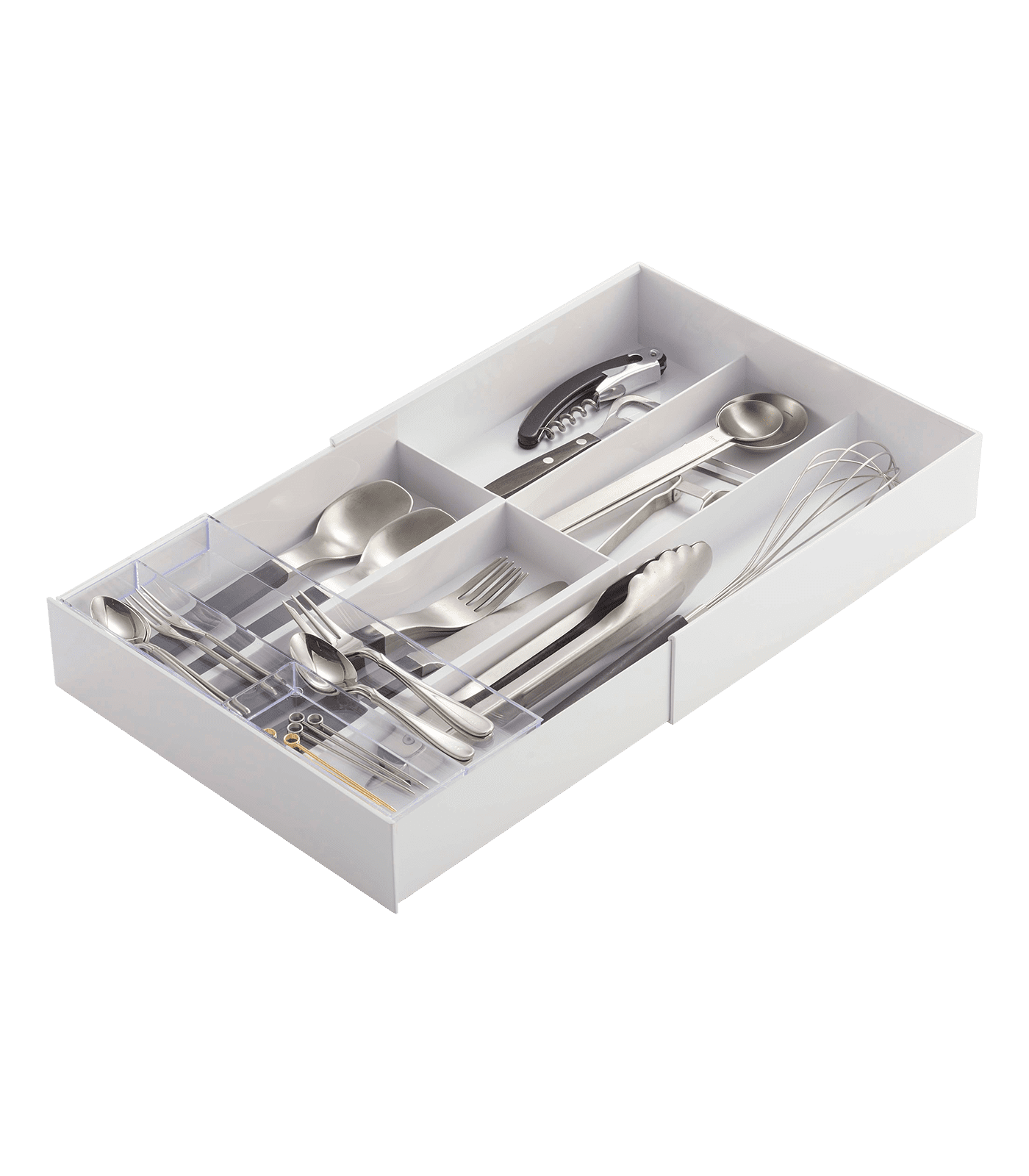 White Adjustable Plastic Expandable Cutlery Drawer Organizer