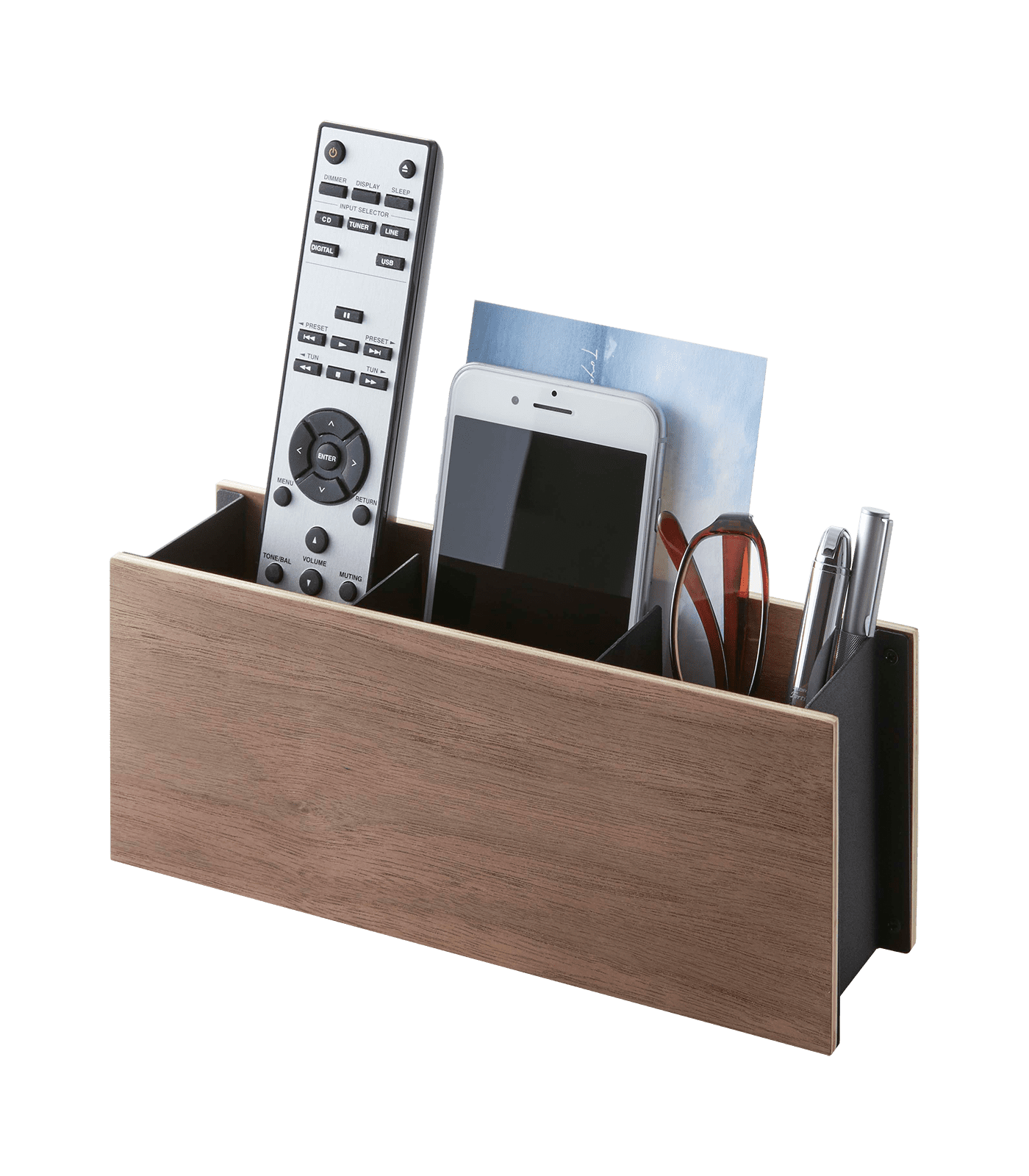 Yamazaki Home Yamazaki Home Desk Organizer - Tv Remote Control And Pen Holder, Steel + Wood