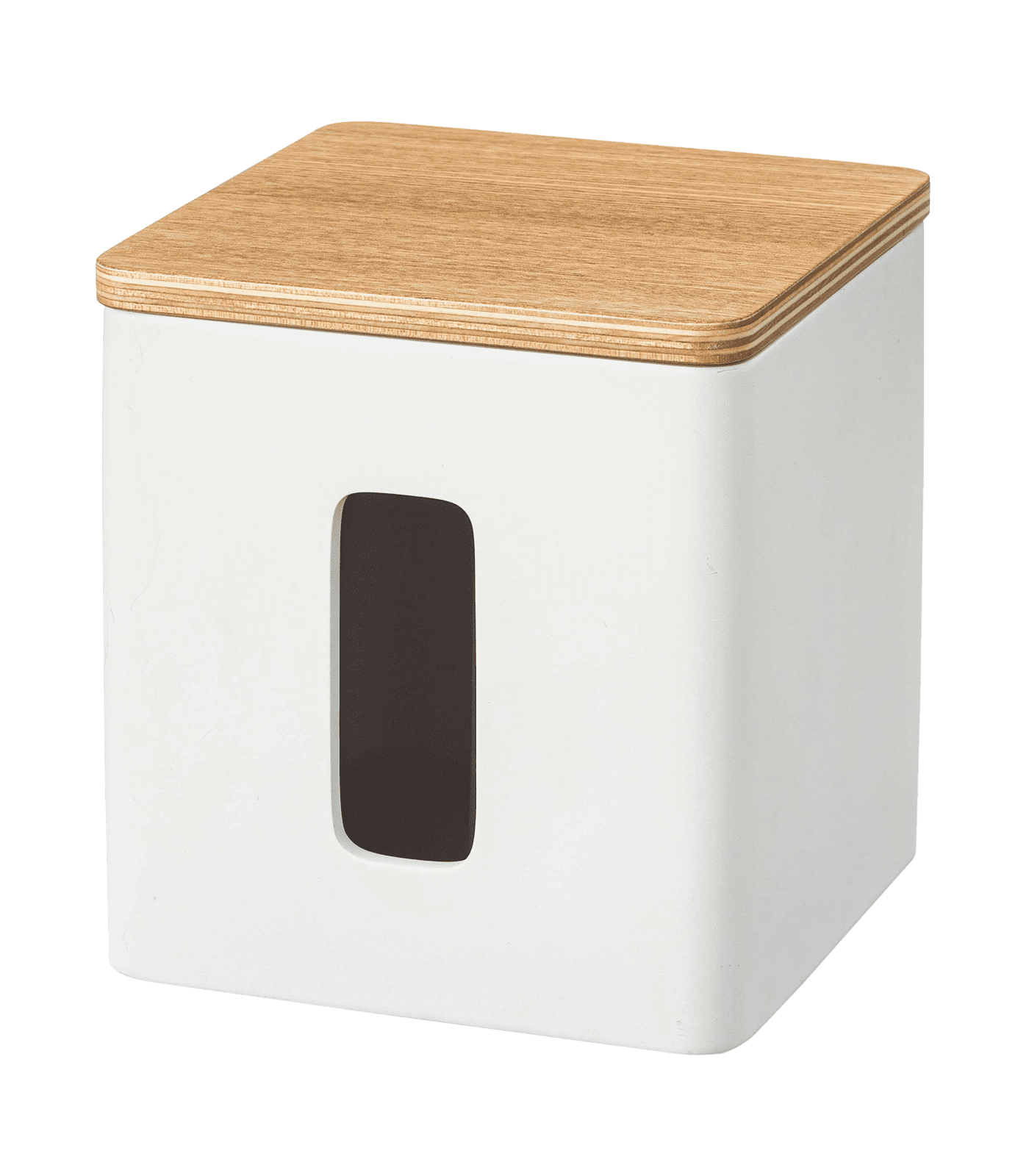 White Compact Discreet Paper Holder with Wood Accent