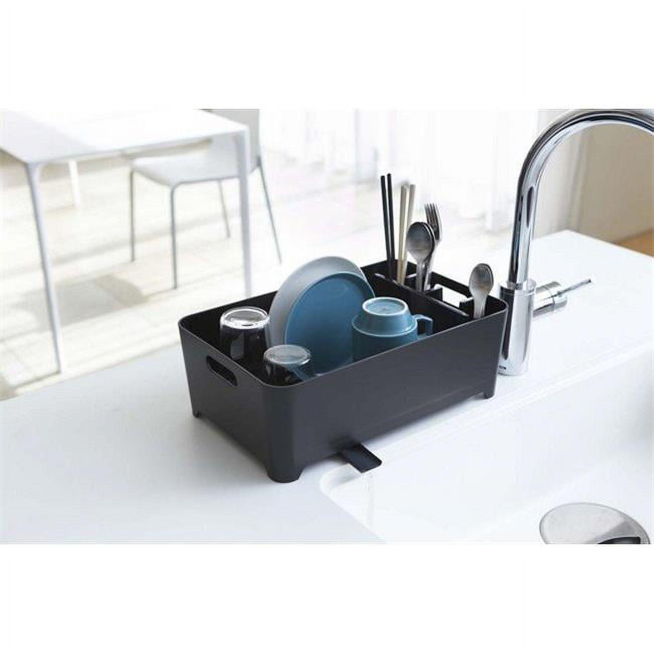 Black Plastic Dish Drying Rack with Utensil Cup