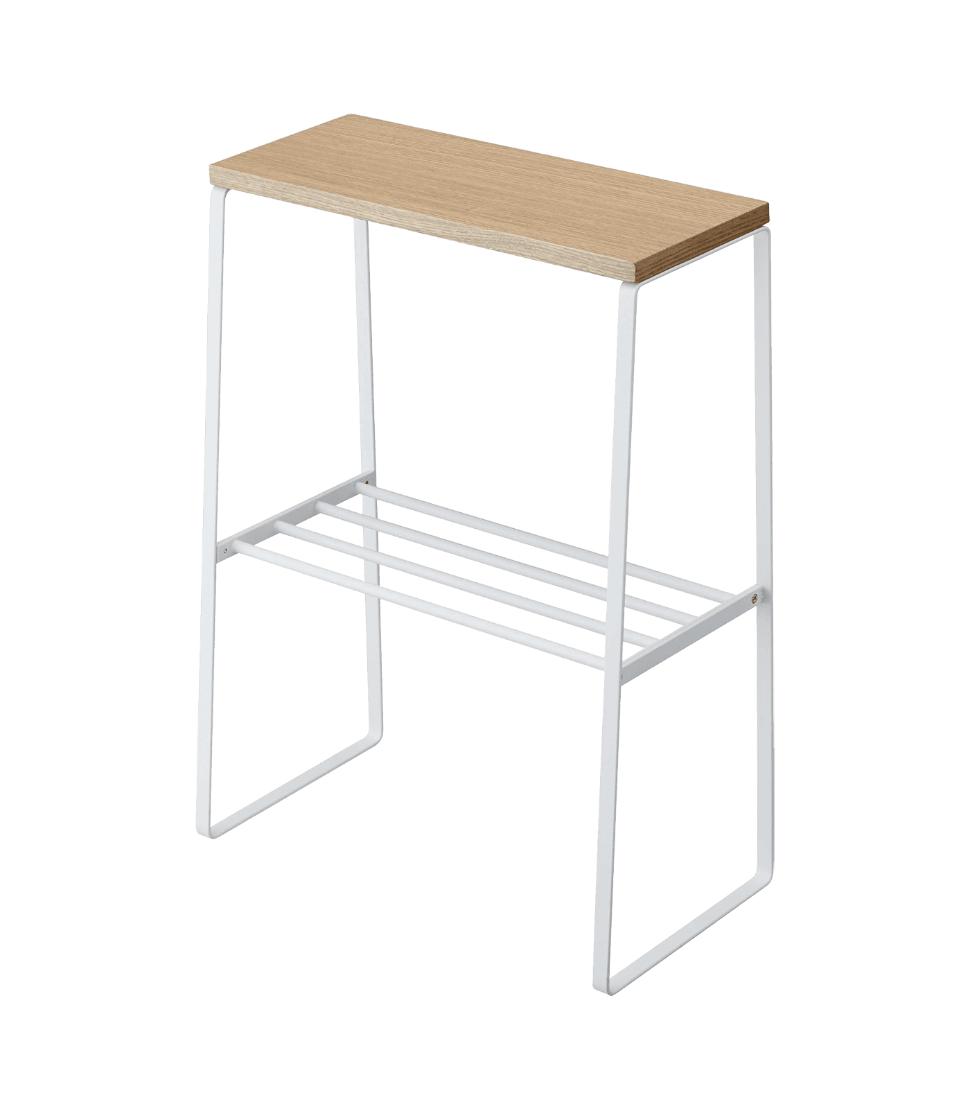 Scandinavian Light Wood and White Steel Rectangular Side Table