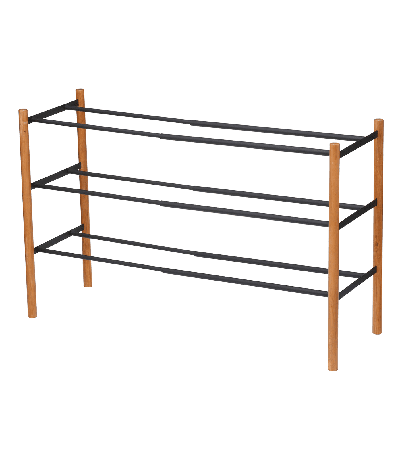 Expandable Black and Light Wood 3-Tier Shoe Rack