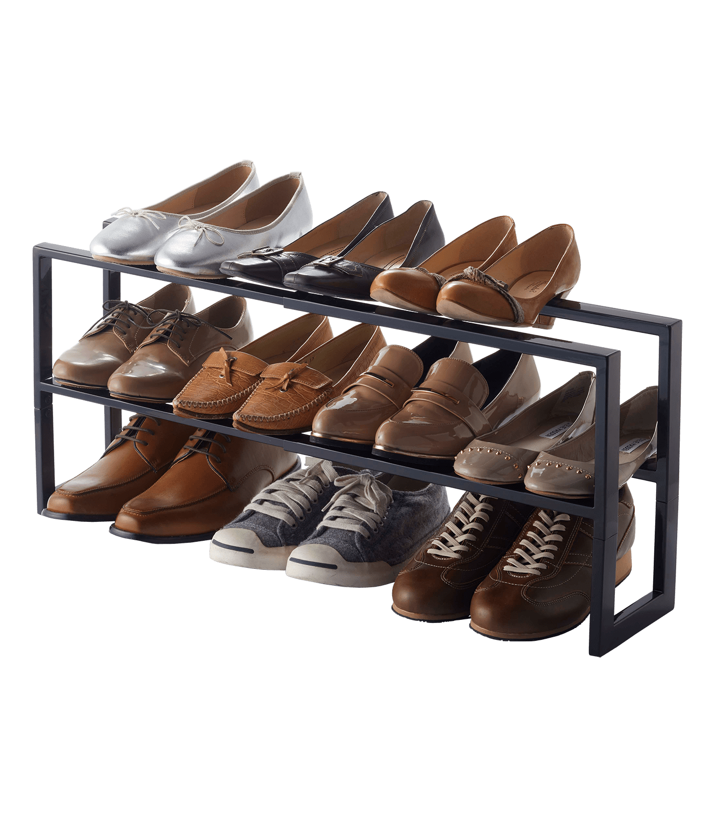 Black Adjustable Steel Double Shoe Rack, Expandable