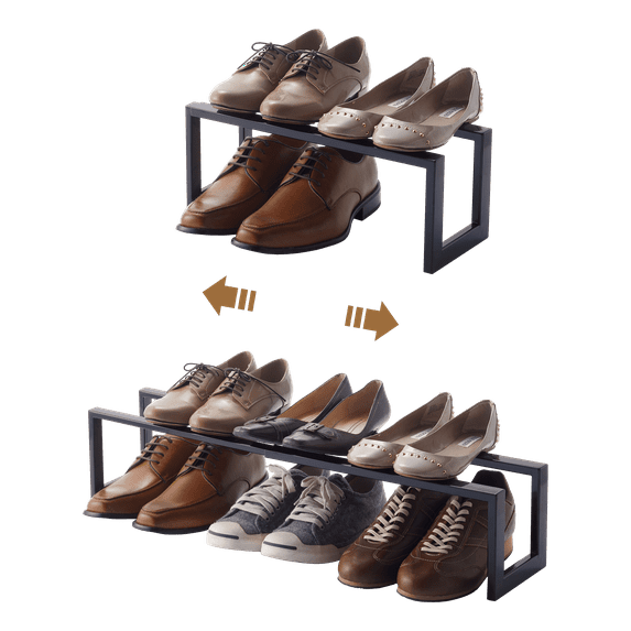 Yamazaki Home Adjustable Shoe Rack, Small, Steel,  Holds 4 to 8 shoes, Expandable, Stackable