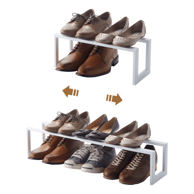 Yamazaki Home Adjustable Shoe Rack, Small, Steel,  Holds 4 to 8 shoes, Expandable, Stackable