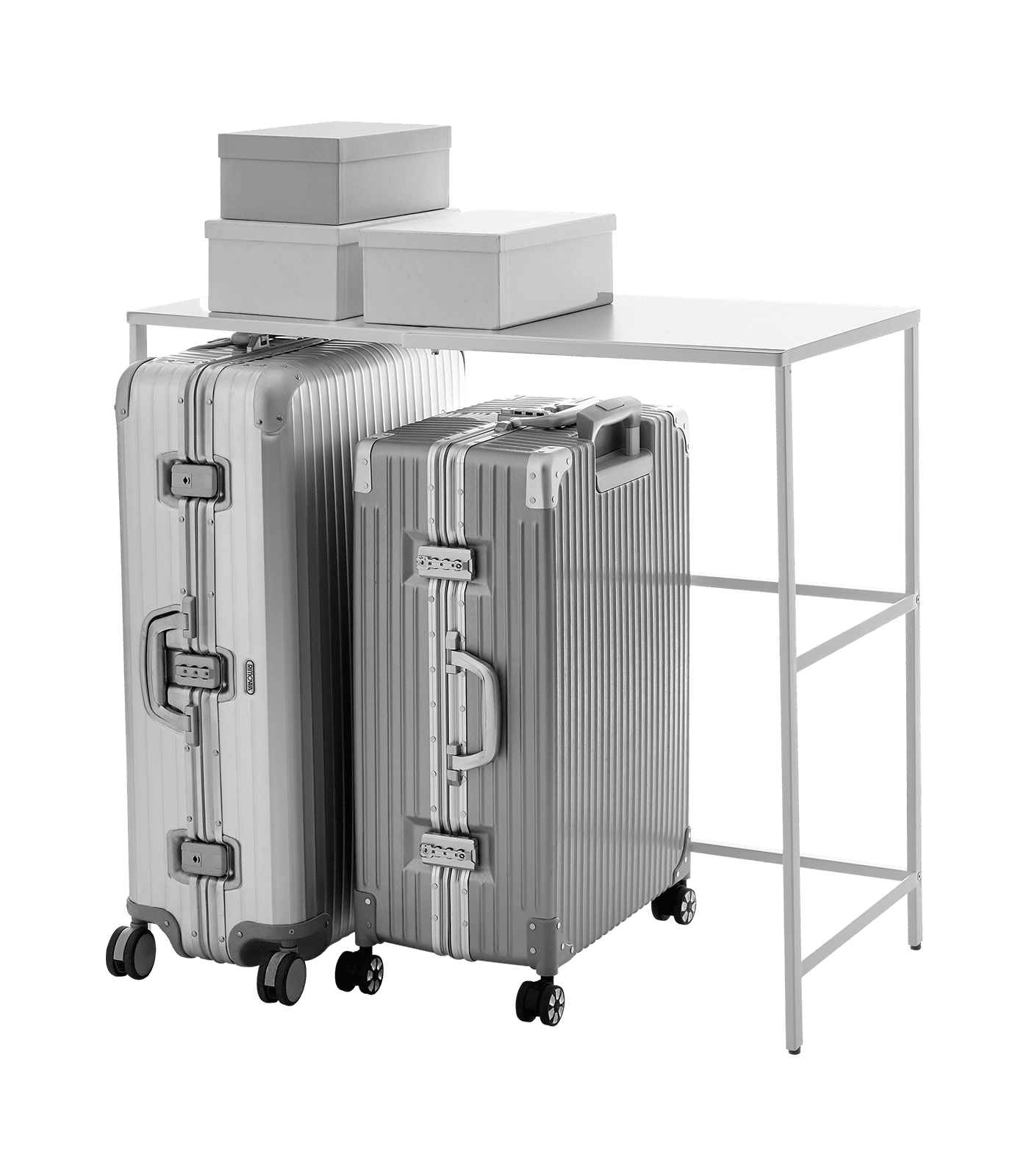 White Steel Expandable Suitcase Rack with Storage Bar