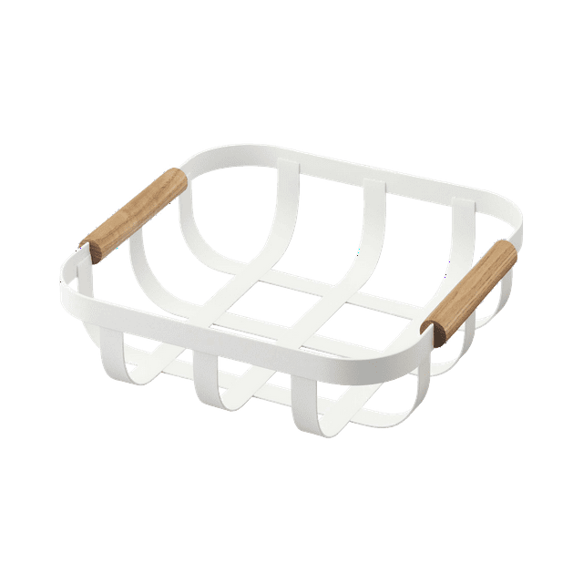 Tosca Yamazaki Home Fruit Basket, Kitchen Decorative Metal Holder Bowl, Steel + Wood, Handles