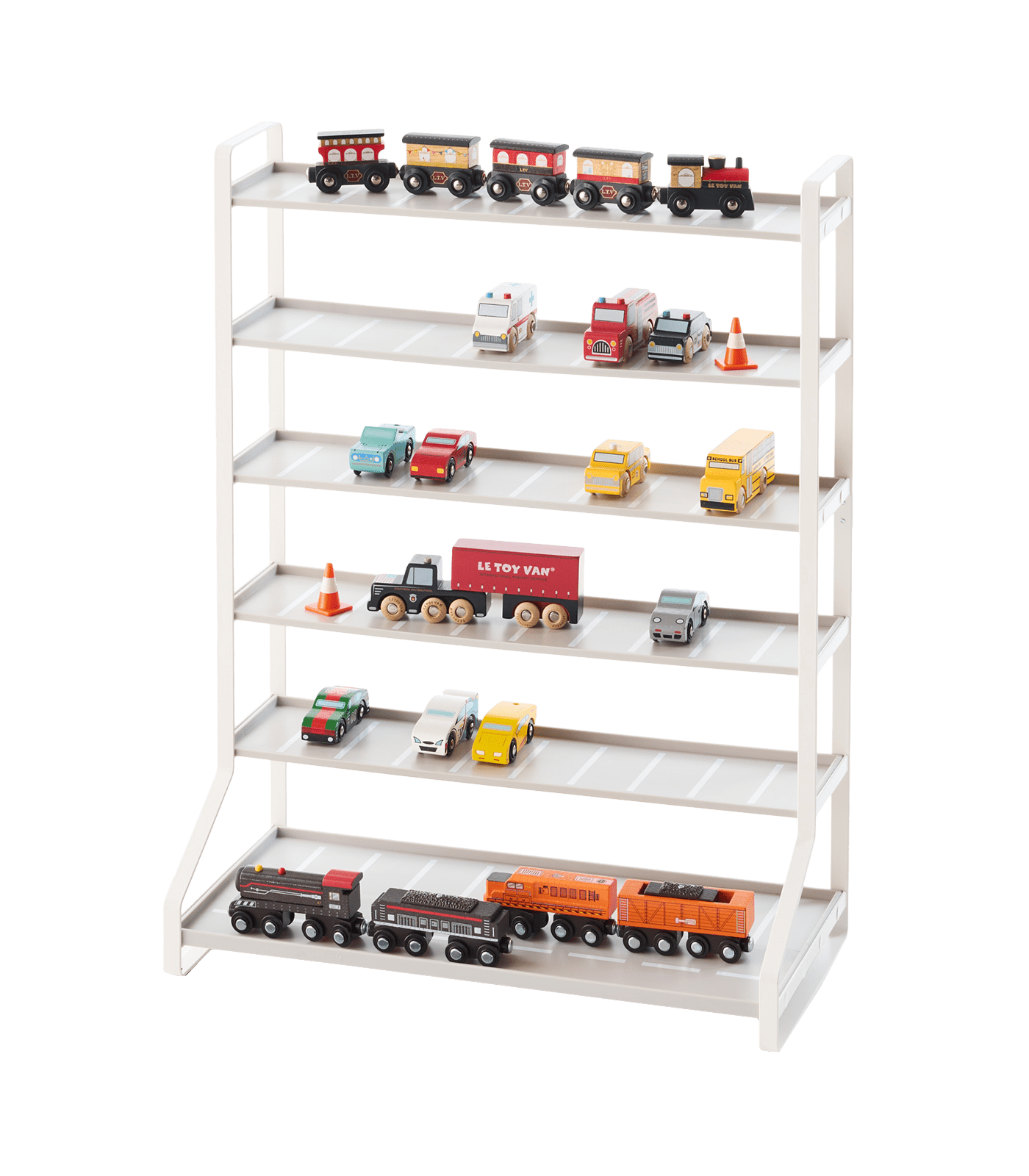 White Steel Kids' Toy Car and Train Storage Display