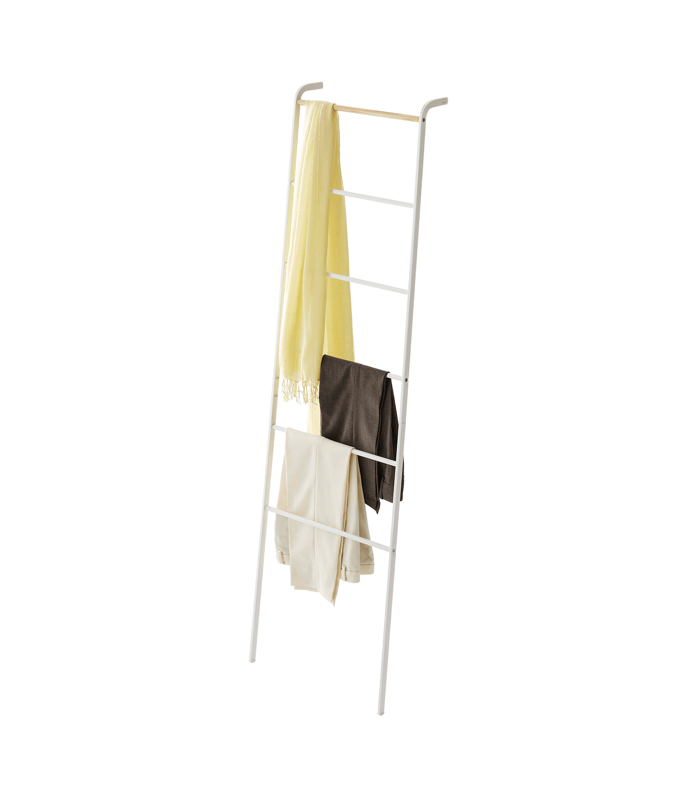 White Steel Leaning Ladder Rack with Wooden Accent