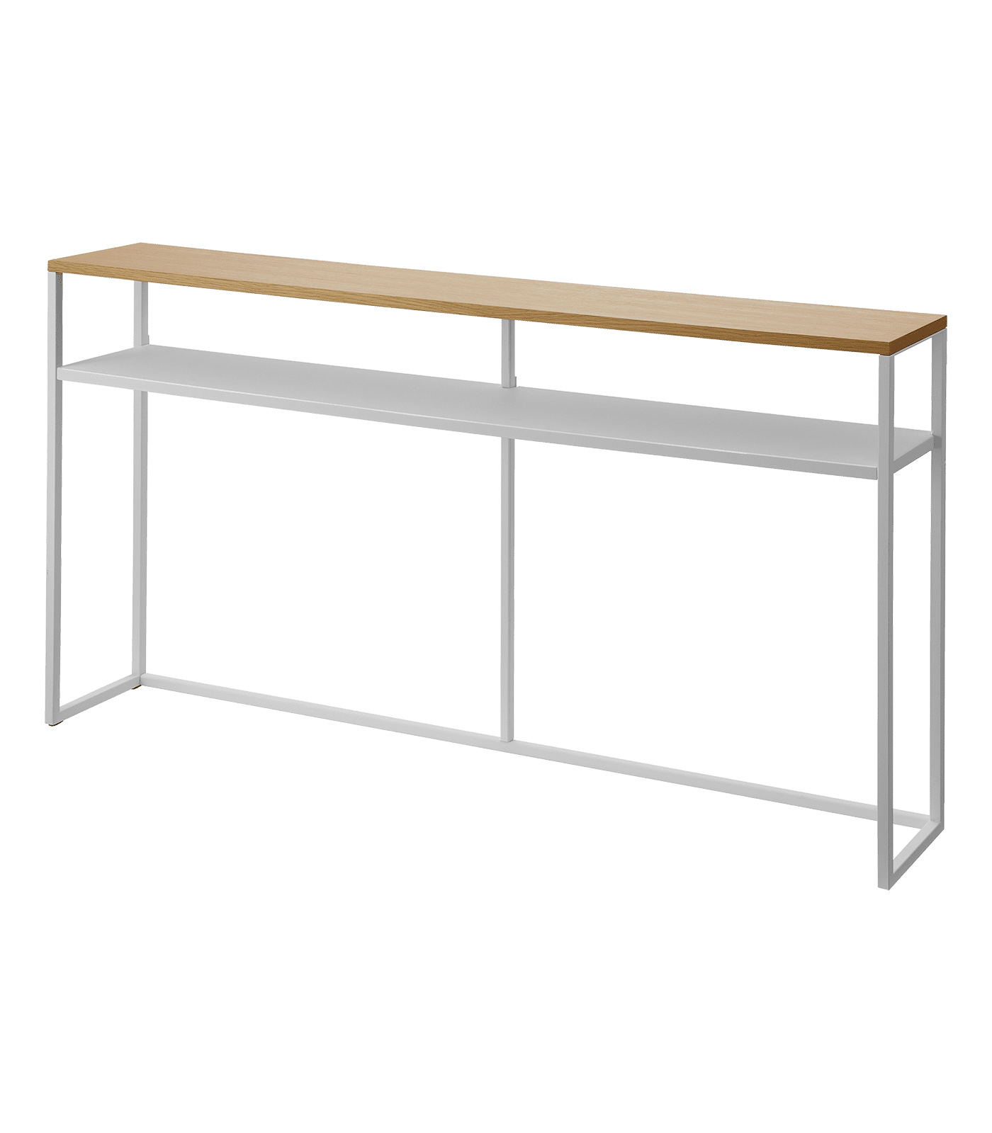 White and Natural Wood Slim Console Table with Shelf