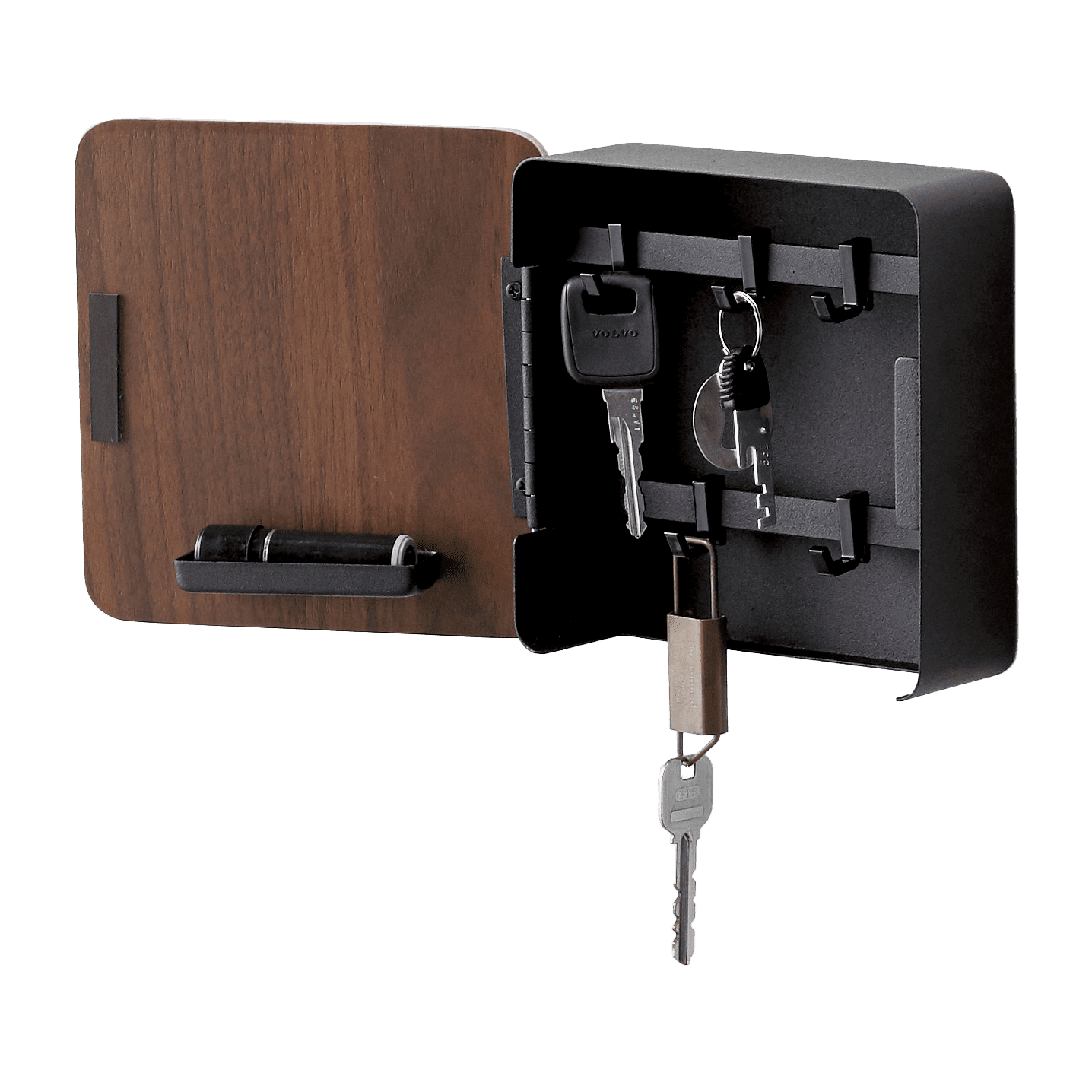 Yamazaki Home Yamazaki Home Square Magnetic Key Cabinet, Wood Accented Keychain Organizer, Steel + Wood, Magnetic