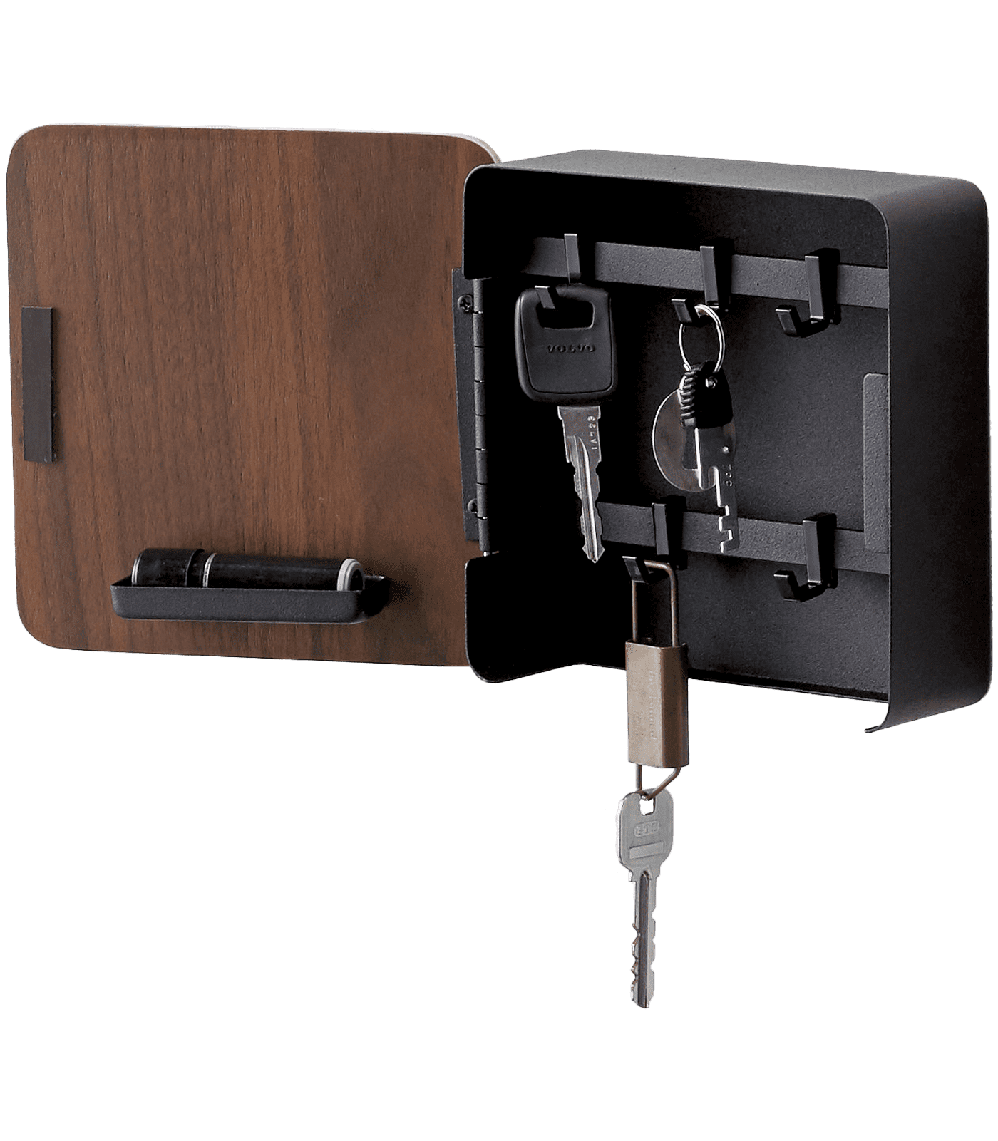 Compact Black and Wood Magnetic Key Cabinet Organizer